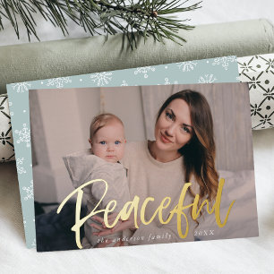 Moderne friedliche Schrift Eisblaue Foto Folien Feiertagskarte
