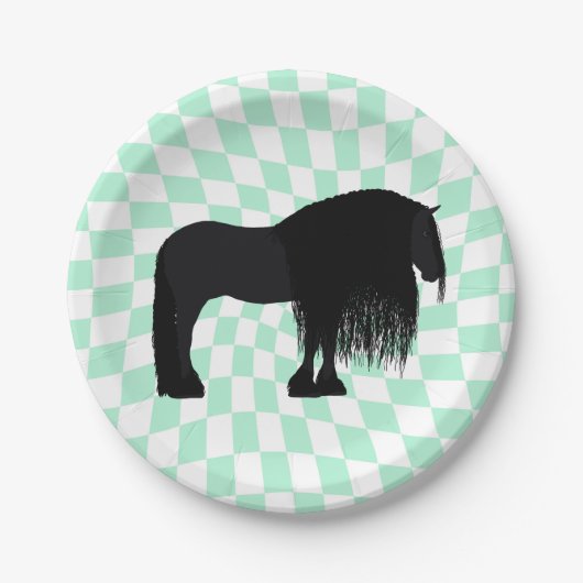 Moderne Friesian Horse Illustrated Pappteller (Vorderseite)