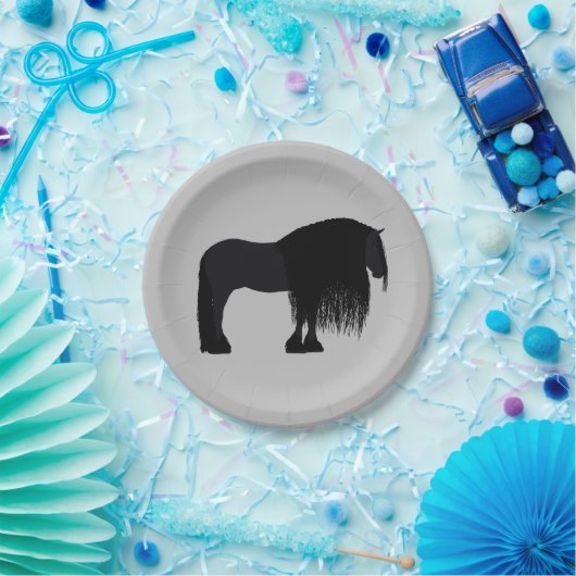 Moderne Friesian Horse Illustration Gray Pappteller (Party)