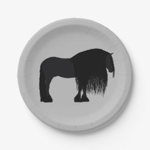 Moderne Friesian Horse Illustration Gray Pappteller