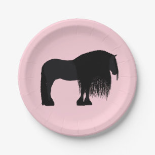 Moderne Friesian Horse Illustration Pink Pappteller
