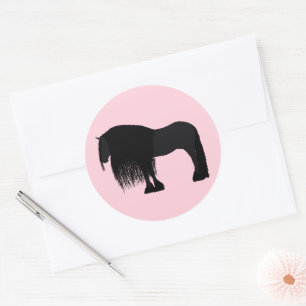 Moderne Friesian Horse Illustration Pink Runder Aufkleber