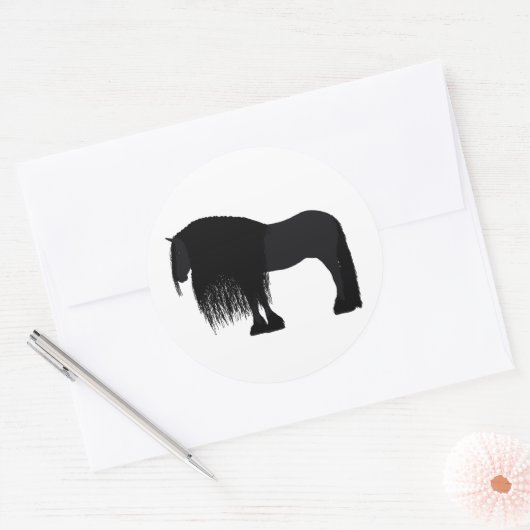 Moderne Friesian Horse Illustration Runder Aufkleber (Umschlag)