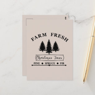 Moderne frische Weihnachtstannen auf dem Bauernhof Postkarte