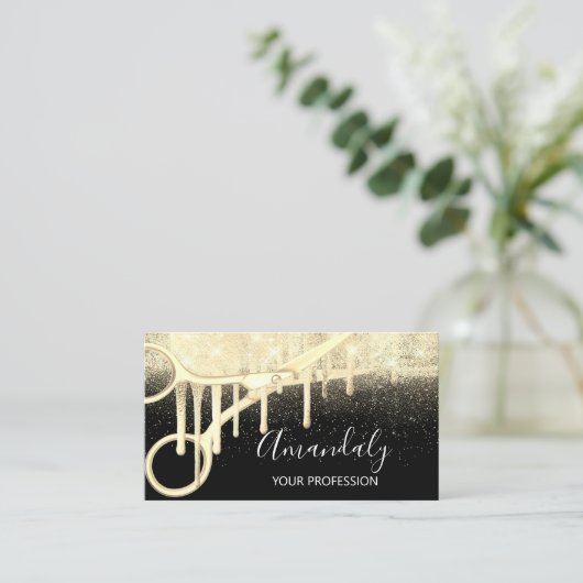 Moderne Friseur Coiffeur Schere Stilvolle Gold Visitenkarte (Stehend Vorderseite)