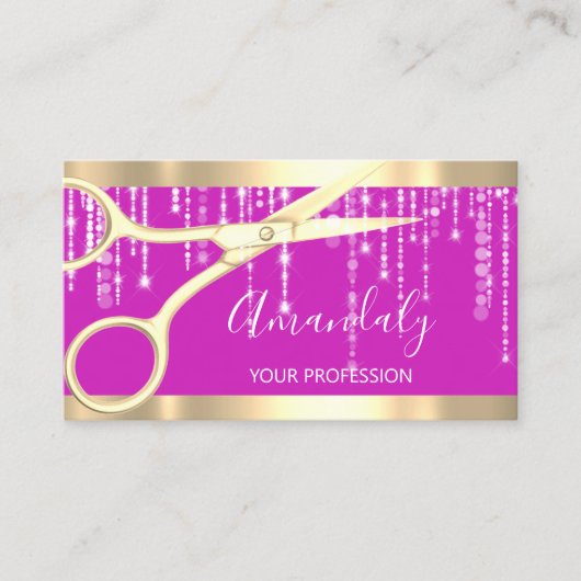 Moderne Friseur Coiffeur Schere Tropfen Pink Visitenkarte (Vorderseite)