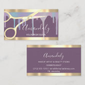 Moderne Friseur Coiffeur Schere Violet Gold Visitenkarte (Vorne/Hinten)