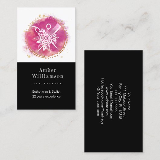 Moderne Friseur-Stylist-Schere Comb Pink Chic Visitenkarte (Vorne/Hinten)