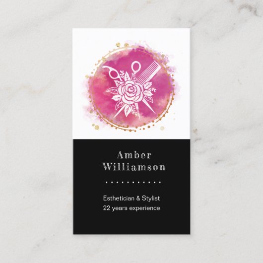 Moderne Friseur-Stylist-Schere Comb Pink Chic Visitenkarte (Vorderseite)