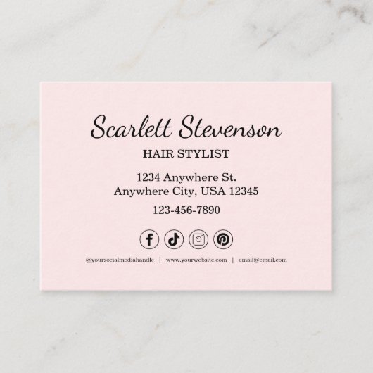 Moderne Friseursalon Pink Blush Business QR Card Visitenkarte (Vorderseite)