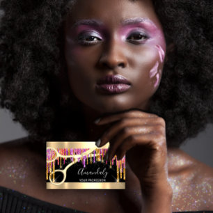 Moderne Friseurschere Lila Glitzer Schwarz Visitenkarte