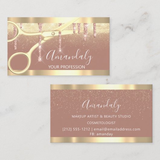 Moderne Friseurschere Rose Gold Confetti Visitenkarte (Vorne/Hinten)