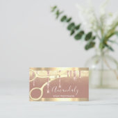 Moderne Friseurschere Rose Gold Confetti Visitenkarte (Stehend Vorderseite)