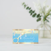 Moderne Friseurschere Tropfen Gold Blue Visitenkarte (Stehend Vorderseite)