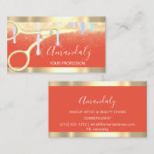 Moderne Friseurschere Tropfen Gold Coral Visitenkarte (Vorne/Hinten)