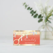 Moderne Friseurschere Tropfen Gold Coral Visitenkarte (Stehend Vorderseite)