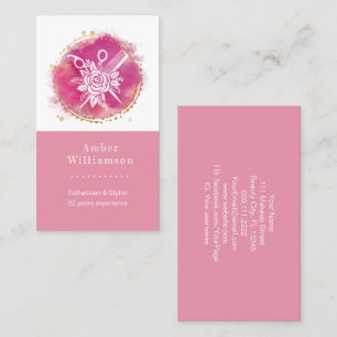 Moderne Friseurstylist-Schere Kamm Pink Chic Visitenkarte