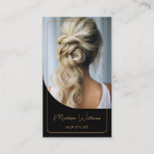 Moderne Frisur Stylist Black and Gold Terminkarte (Vorderseite)