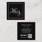 Moderne Frisur Stylist QR Code Social Media Black Quadratische Visitenkarte (Vorne/Hinten)