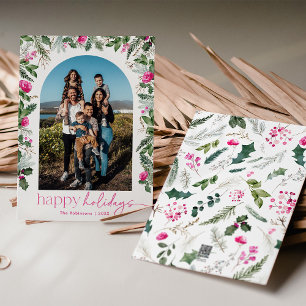 Moderne Frohe Feiertage Helle Rosa und Grün Archit Feiertagskarte