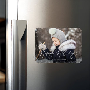 Moderne Frohe Feiertage Schrift Schneeflocken Foto Magnet