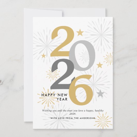 Moderne frohe Neujahrsfeuerwerke & Foto Feiertagskarte (Vorderseite)