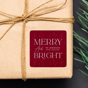 Moderne Frohe und Helle Burgunder-Weihnachtszeit Quadratischer Aufkleber