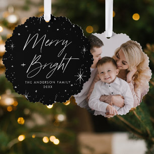 Moderne Frohe und Helle Schwarze Feiertagsfoto Ornament Karte
