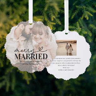 Moderne frohe und Verheiratete Foto Weihnachten Ornament Karte