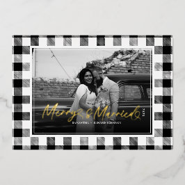 Moderne frohe und Verheiratete Neuvermählte Karier Folien Feiertagskarte