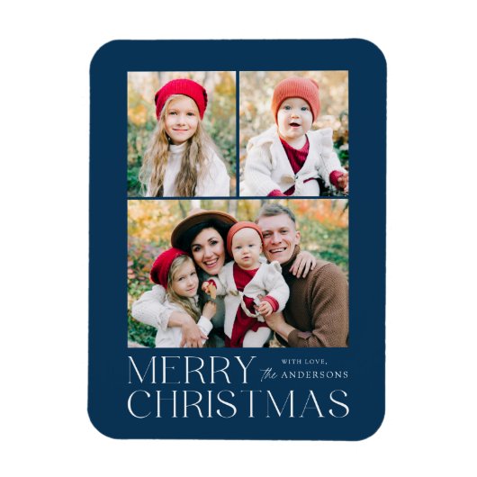Moderne frohe Weihnachten 3 Foto Collage Magnet (Vertikal)