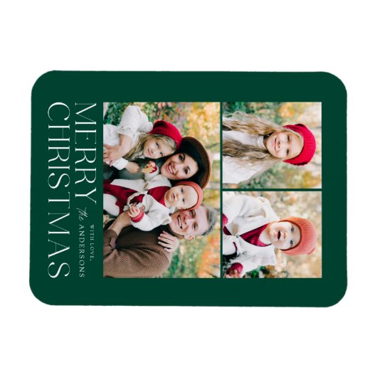 Moderne frohe Weihnachten 3 Foto Collage Magnet (Horizontal)
