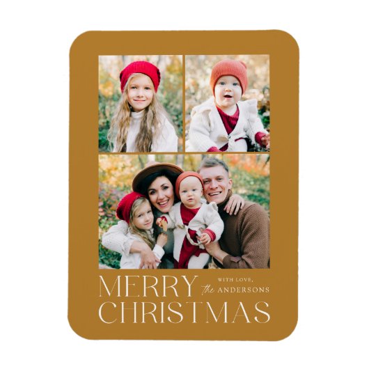 Moderne frohe Weihnachten 3 Foto Collage Magnet (Vertikal)