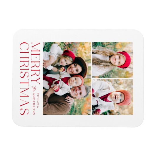 Moderne frohe Weihnachten 3 Foto Collage Magnet (Horizontal)