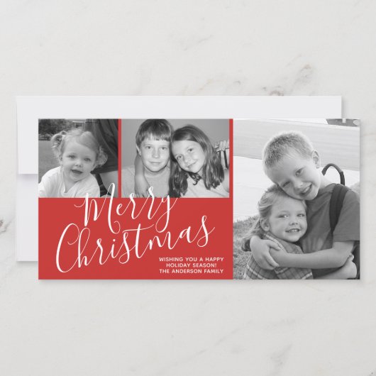 Moderne frohe Weihnachten 3 Foto kann Rot ändern (Vorderseite)