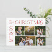 Moderne frohe Weihnachten 5 Foto Rote Typografie (Stehend Vorderseite)