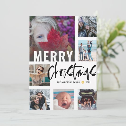 Moderne frohe Weihnachten 7 Foto Collage Script (Stehend Vorderseite)