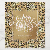 Moderne frohe Weihnachten auf Gold Leopard Weinetikett (Einzelnes Label)