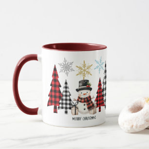 Moderne "Frohe Weihnachten" Bäume und Schneemann Tasse