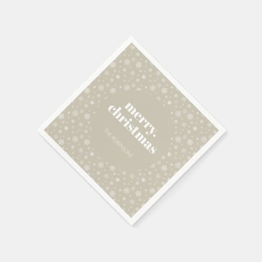 Moderne frohe Weihnachten Beige Snowflake Muster Serviette (Ecke)