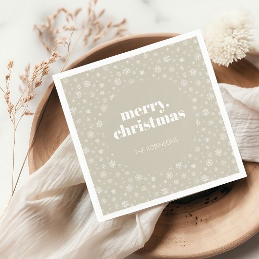 Moderne frohe Weihnachten Beige Snowflake Muster Serviette