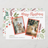 Moderne frohe Weihnachten Berry Foliage Zwei Foto (Vorne/Hinten)