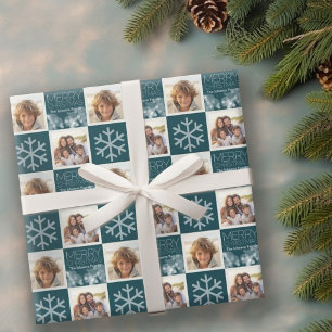 Moderne Frohe Weihnachten Blaue Bokeh Personalisie Geschenkpapier