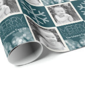 Moderne frohe Weihnachten Blue Bokeh Personalisier Geschenkpapier (Rolleneckpunkt)