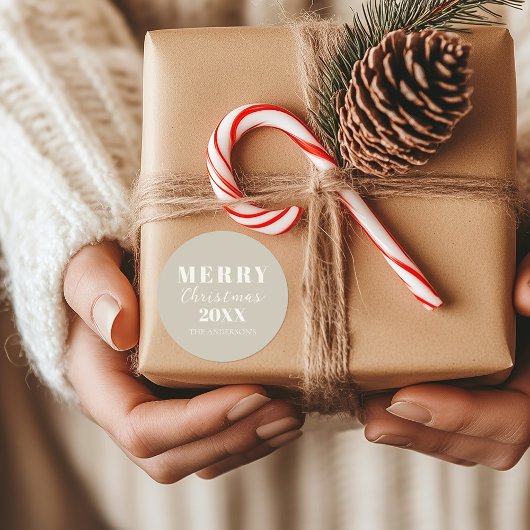 Moderne frohe Weihnachten Boho Beige Urlaub Runder Aufkleber