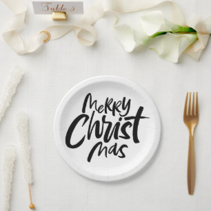 Moderne frohe Weihnachten Christliche Kalligraphie Pappteller