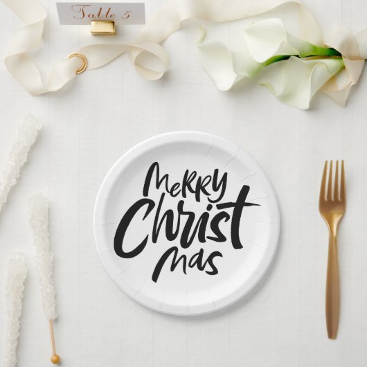 Moderne frohe Weihnachten Christliche Kalligraphie Pappteller (Hochzeit)