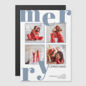 Moderne frohe Weihnachten Dusty Blue Foto Collage Magnetkarte (Vorne/Hinten)