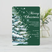 Moderne frohe Weihnachten Elegante Script Snow Fir (Stehend Vorderseite)