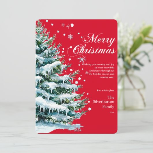 Moderne frohe Weihnachten Elegante Script Snow Fir (Stehend Vorderseite)